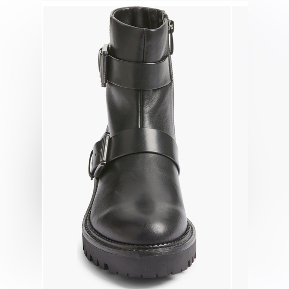 NWOT NORDSTROM Black Macombs Water Resistant Leather MOTO Boots size 7 - Picture 2 of 12